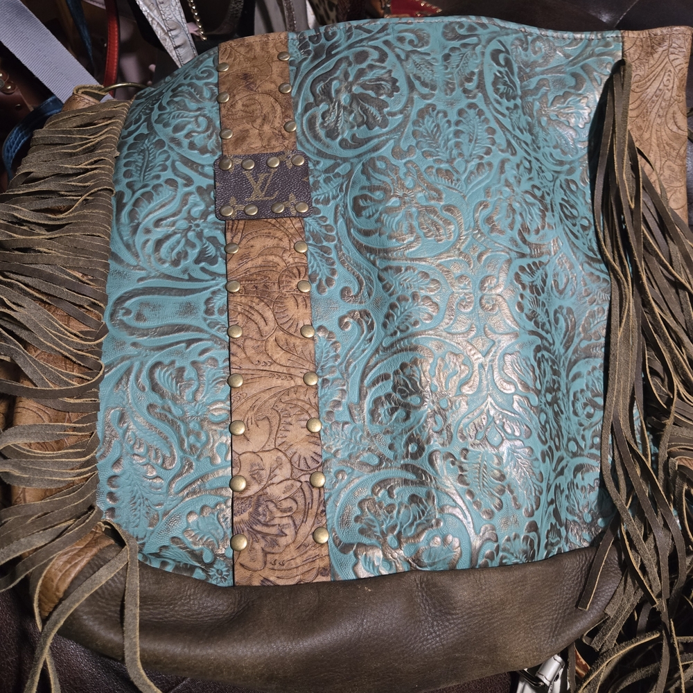 Fringed Embossed Leather Bag